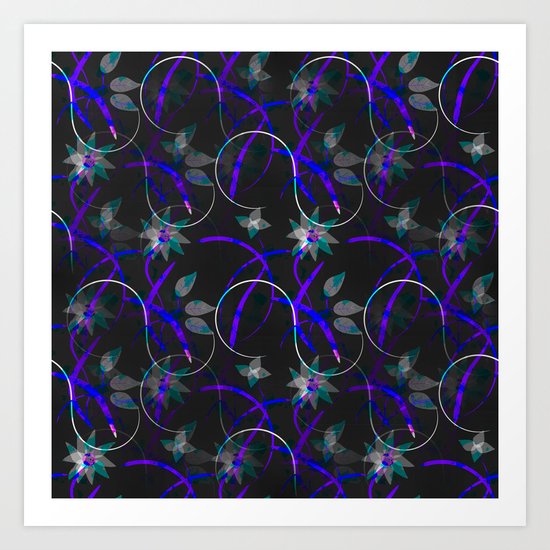 Flower Swirl Pattern Night Art Print