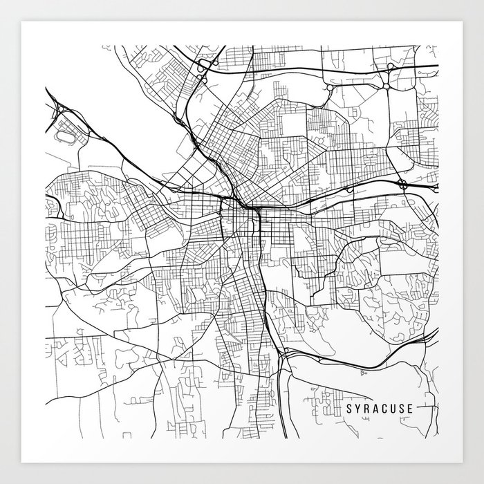 Street Map Of Syracuse Ny Syracuse Map, Usa - Black And White Art Print By Main Street Maps | Society6