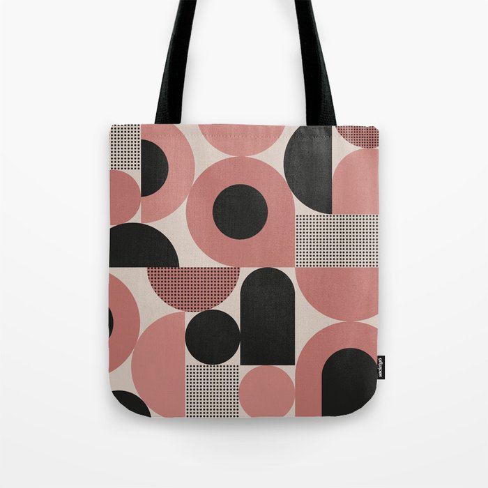 Bauhaus Mid Century Geometric Shapes Pattern in Pink Tote Bag