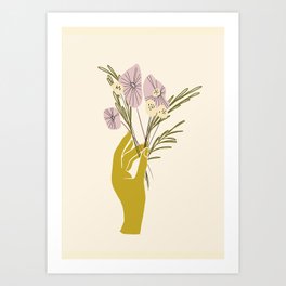 Yellow Hand Florals Art Print