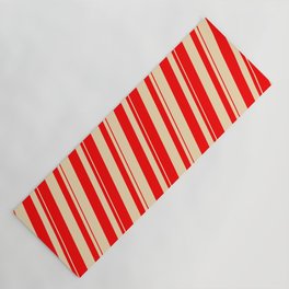 [ Thumbnail: Tan and Red Colored Lines Pattern Yoga Mat ]