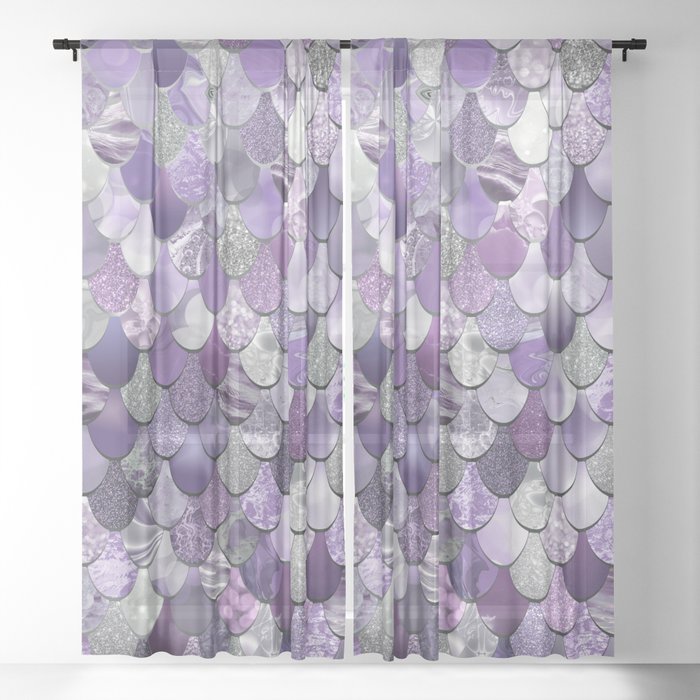 Mermaid Purple and Silver Sheer Curtain