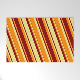 [ Thumbnail: Tan, Dark Orange, and Dark Red Colored Lined Pattern Welcome Mat ]
