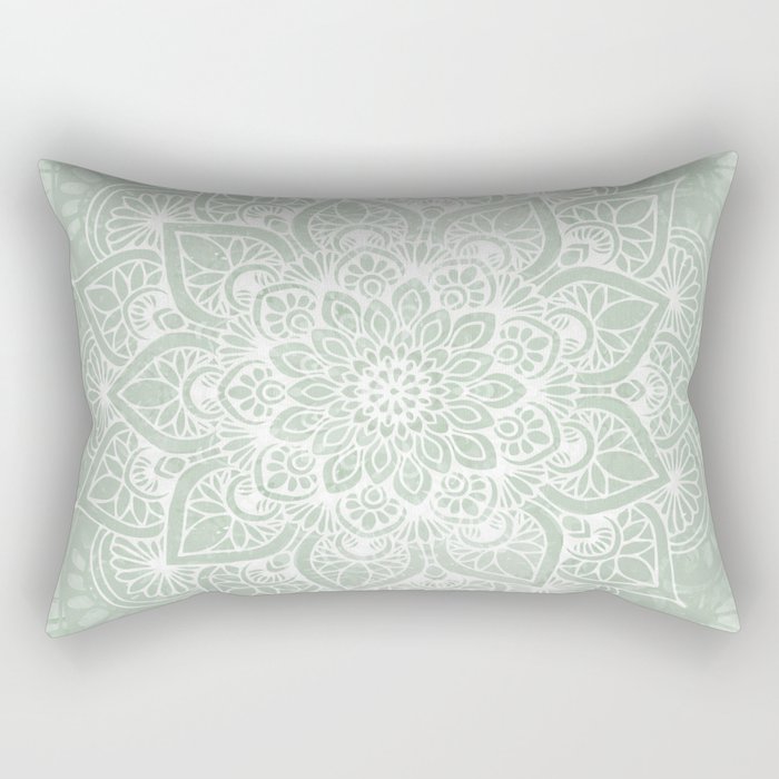 Mandala, Yoga Love, Sage Green, Boho Print Rectangular Pillow