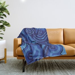 Authentic Aboriginal Art - Blue Campsites Throw Blanket
