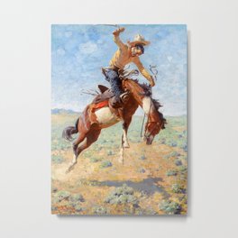Western Art “Wild Bucker” Metal Print | Whip, Indians, Spurs, Quirt, Cowboys, Hat, Horse, Untamed, Stetson, Painting 
