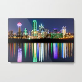 A very colorful Dallas Skyline with an impressive reflection Metal Print