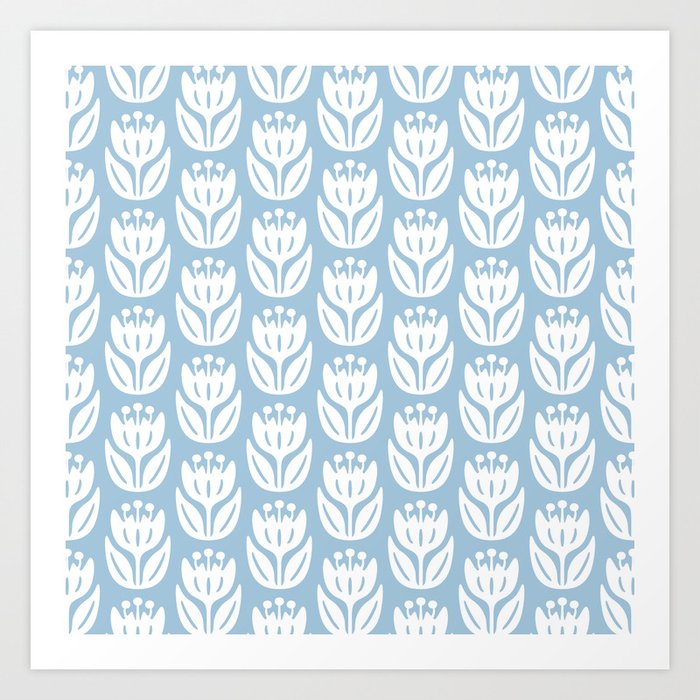 Mid Century Modern Flower Pattern Pale Blue 333 Art Print