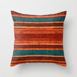 Rustic Orange Blue Striped Throw Pillow