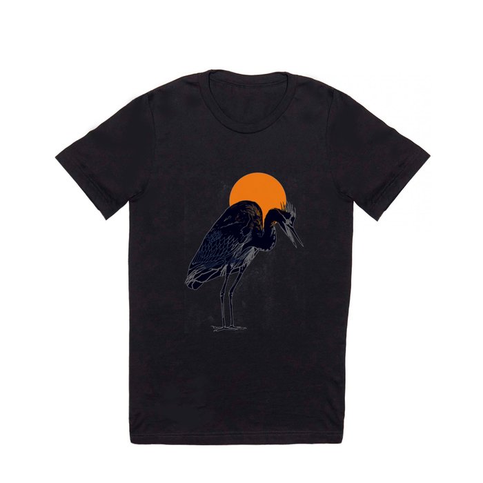 Heron T Shirt | Drawing, Ink-pen, Digital, Chalk-charcoal, Illustration, Heron, Nature, Birds, Design, Wetlands