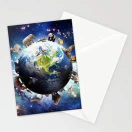 Space Earth Animal Animals Group Scene Stationery Card
