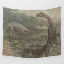 Vintage Illustration of Brachiosaurus Dinosaurs Wall Tapestry
