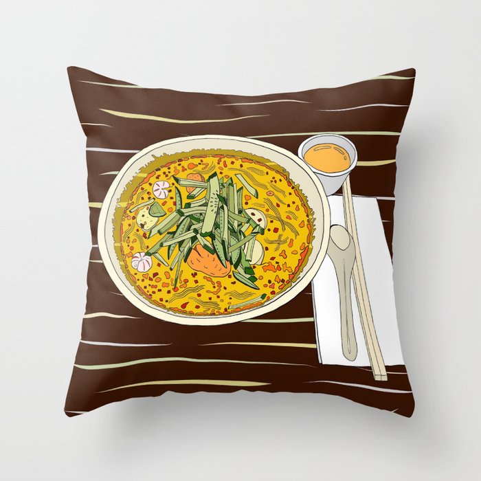 Singapore Laksa Noodle Throw Pillow