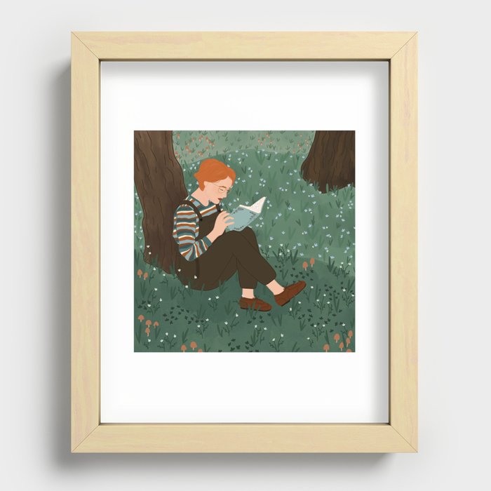 Reading in a Spring Forest Recessed Framed Print