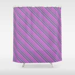 [ Thumbnail: Orchid and Slate Gray Colored Stripes/Lines Pattern Shower Curtain ]