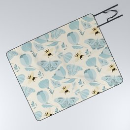 Blue butterfly and bees spring pattern Picnic Blanket
