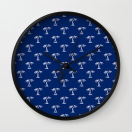 Blue And White Palm Trees Pattern Wall Clock