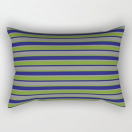 [ Thumbnail: Midnight Blue, Grey & Green Colored Lines/Stripes Pattern Rectangular Pillow ]