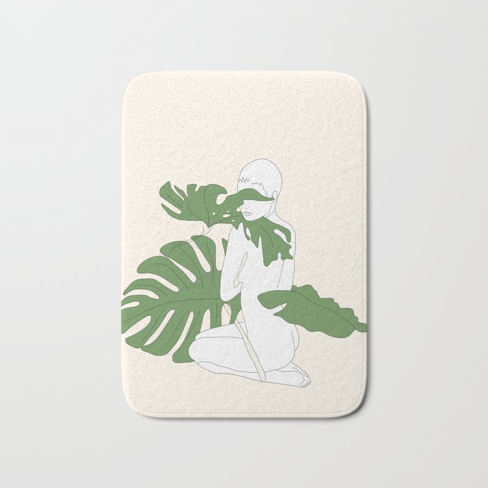 Woman with Monstera Leaves Bath Mat
