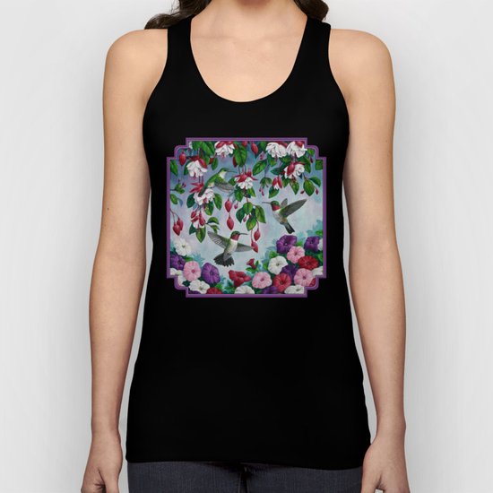 Hummingbirds in Fuchsia Flower Garden Unisex Tank Top