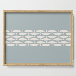 Fish Stripe 6 - Minimalist Ocean Pattern in Light Blue-Gray and Cream Serving Tray
