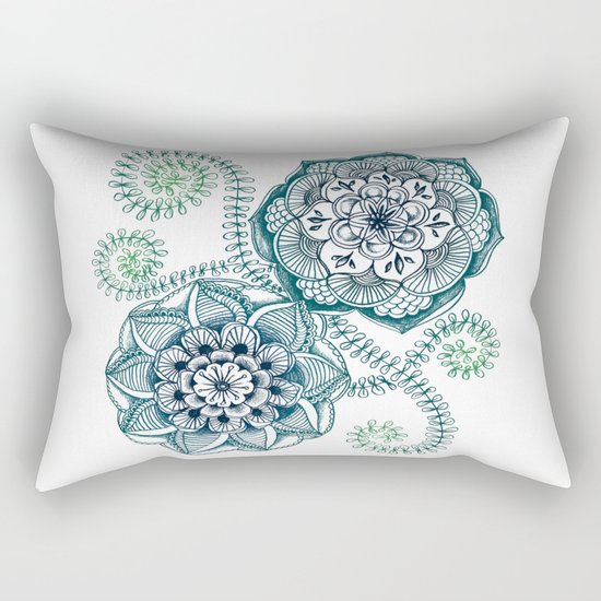 Teal Floral Doodle Rectangular Pillow