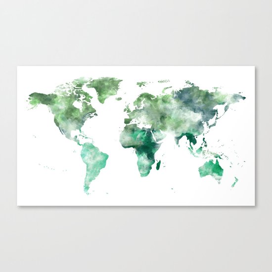 World Map Emerald Green Earth Canvas Print
