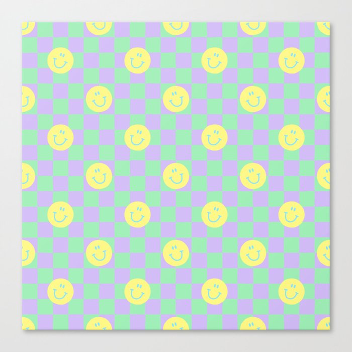 Retro smiling face checker board square pattern Canvas Print