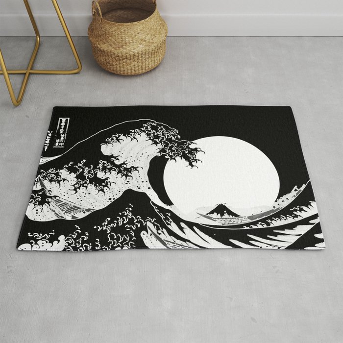 The Great Wave Black and White Inverse Rug