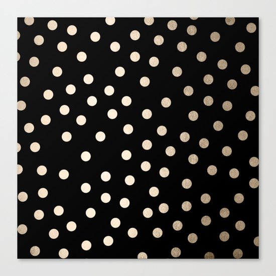 Simply Dots White Gold Sands on Midnight Black Canvas Print