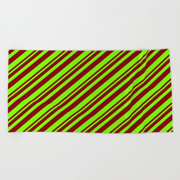 Maroon and Green Colored Striped/Lined Pattern Beach Towel