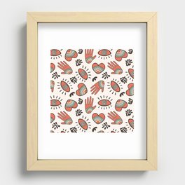 Rainbow hands, eyes, heart and Matisse plants. Trendy 2021 design, positive motif Recessed Framed Print