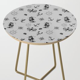 Light Grey And Black Silhouettes Of Vintage Nautical Pattern Side Table