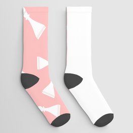 White Chess Pieces on Pink and White Horizontal Split Socks