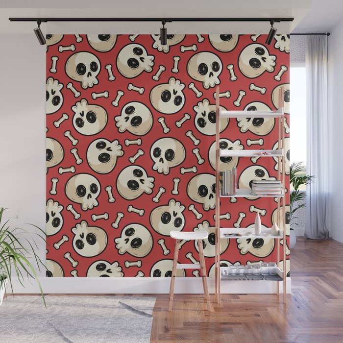 Skulls Retro Repeating Pattern  Wall Mural