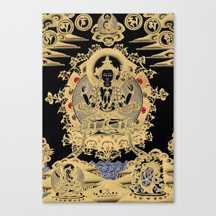 The Patron Deity of Om Mani Padme Hum - Tibetan Thangka Painting Canvas Print