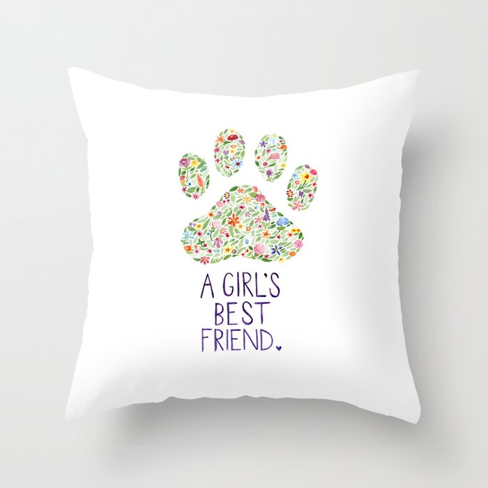 A Girl's Best Friend Floral Watercolor Throw Pillow