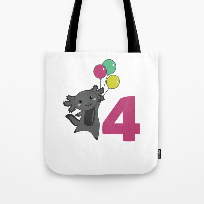 Axolotl Fourth Birthday Balloons For Kids Tote Bag