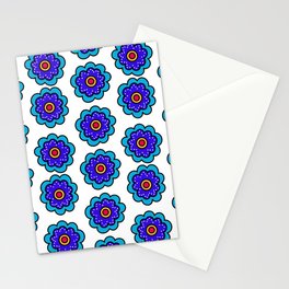 Simple Blue Flowers with Polka Dots on White Stationery Card