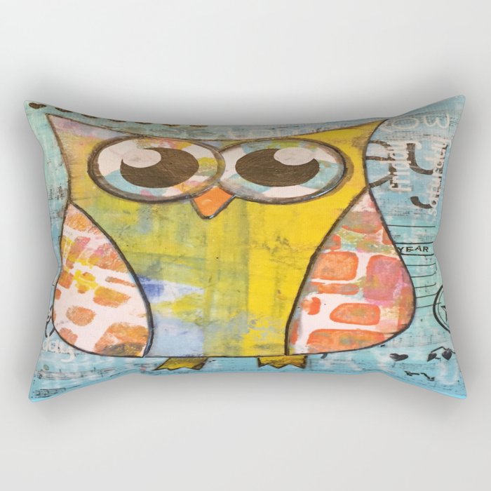 Owl In Blue Rectangular Pillow