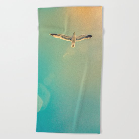 Always Have Hope (Seagull Flying in Teal Sky) Beach Towel