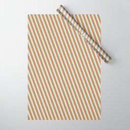 [ Thumbnail: Dark Goldenrod, Salmon, Beige & Sky Blue Colored Striped/Lined Pattern Wrapping Paper ]