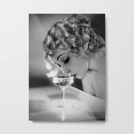 Jazz Age Blond Sipping Champagne black and white photograph / photography Metal Print