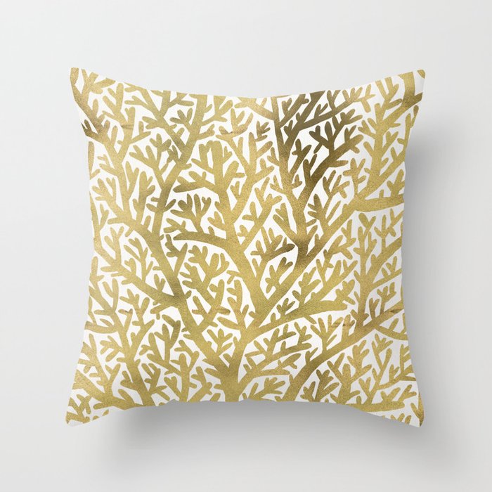 Gold Fan Coral Throw Pillow