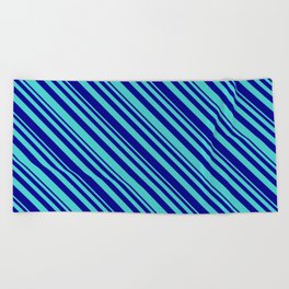 [ Thumbnail: Dark Blue & Turquoise Colored Striped/Lined Pattern Beach Towel ]