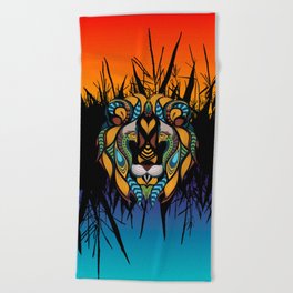 Tribal Lion Head 2 Beach Towel