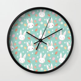 Happy Easter Pattern With Bunny And Carrot Wall Clock