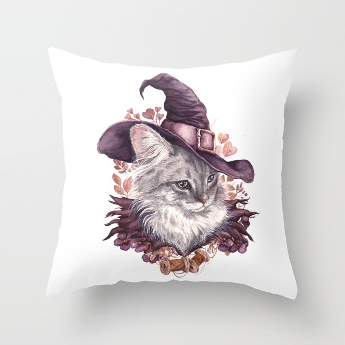 Witch cat Throw Pillow