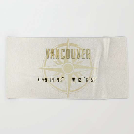 Vancouver - Vintage Map and Location Beach Towel