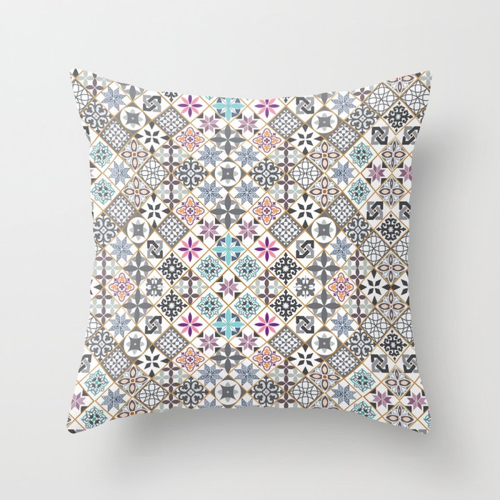 Gold and Gray tile pattern Throw Pillow